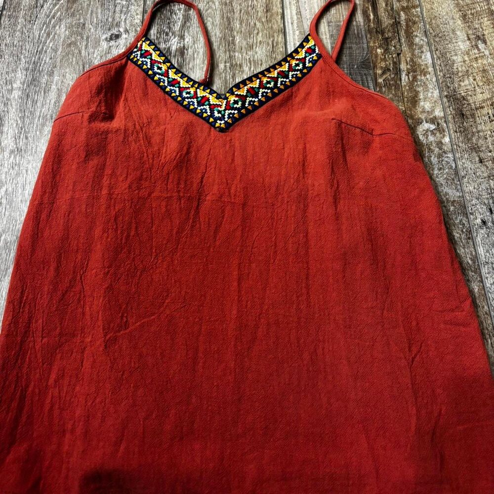 SHEIN Boho Yellow Women's Orange V Neck Patterned Small Work Casual Tank Top
